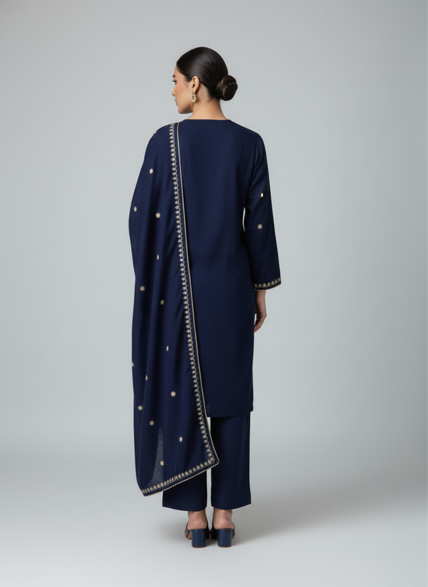 3 pcs Dhanak Dress with Embroidery