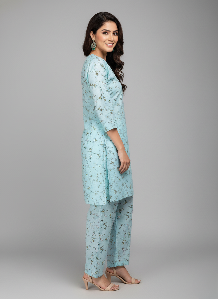 2 PC Printed Linen Dress