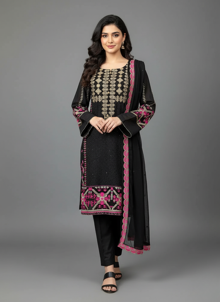 Khadi Embroidered Cotton 3pcs suit