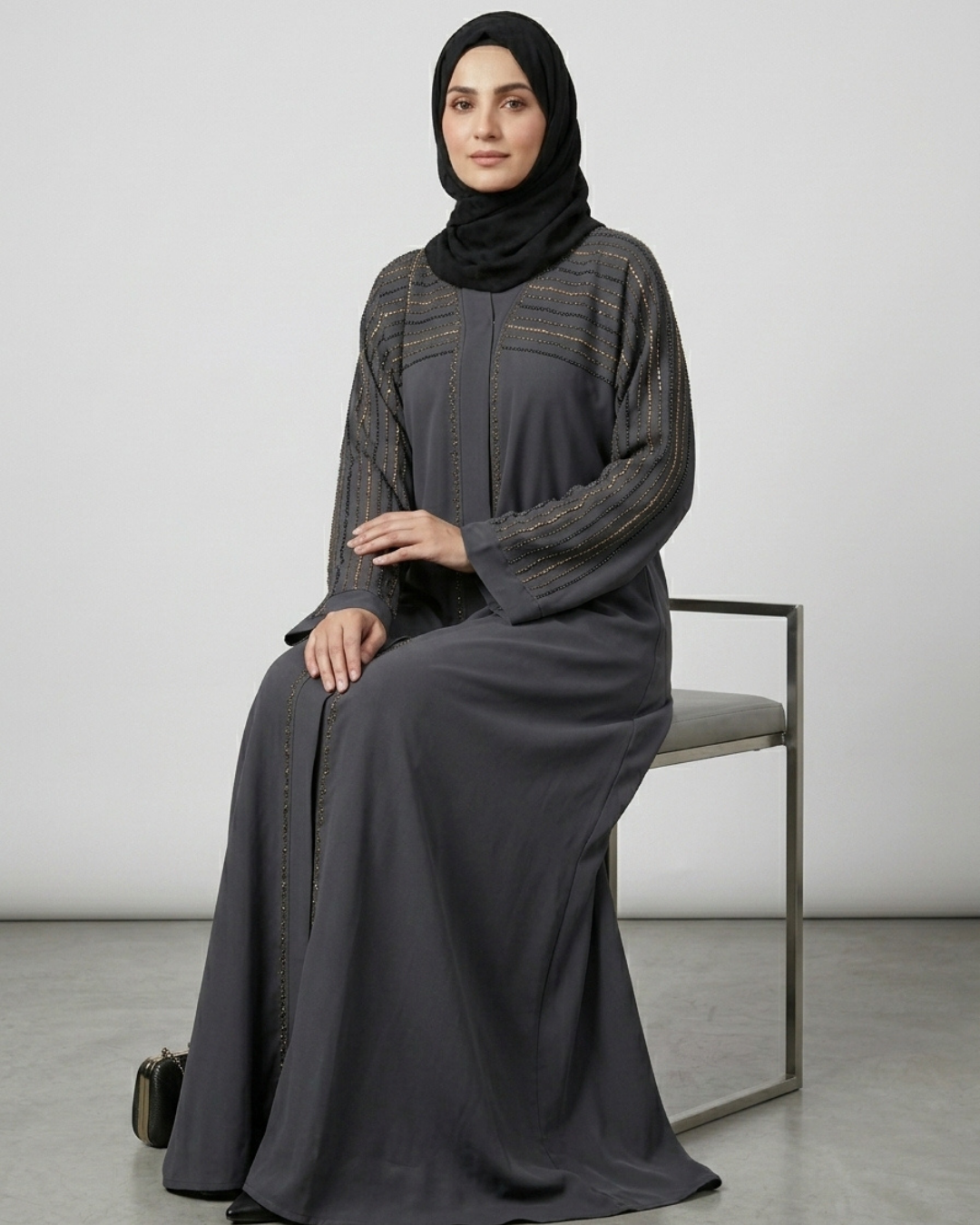 Front open zoom fabric abaya