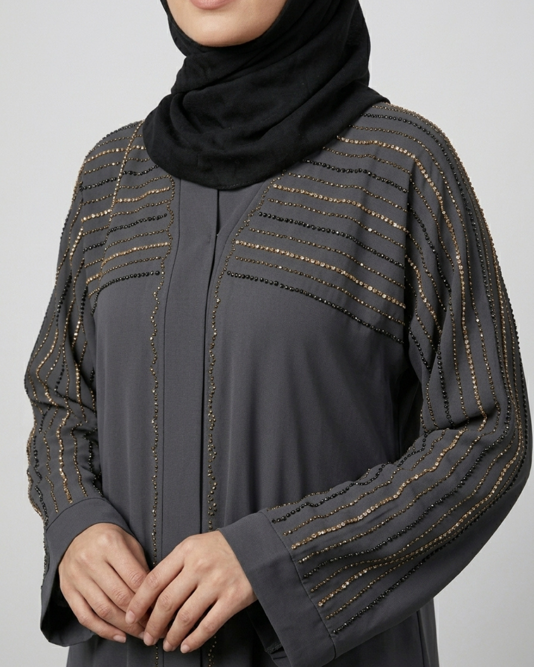 Front open zoom fabric abaya