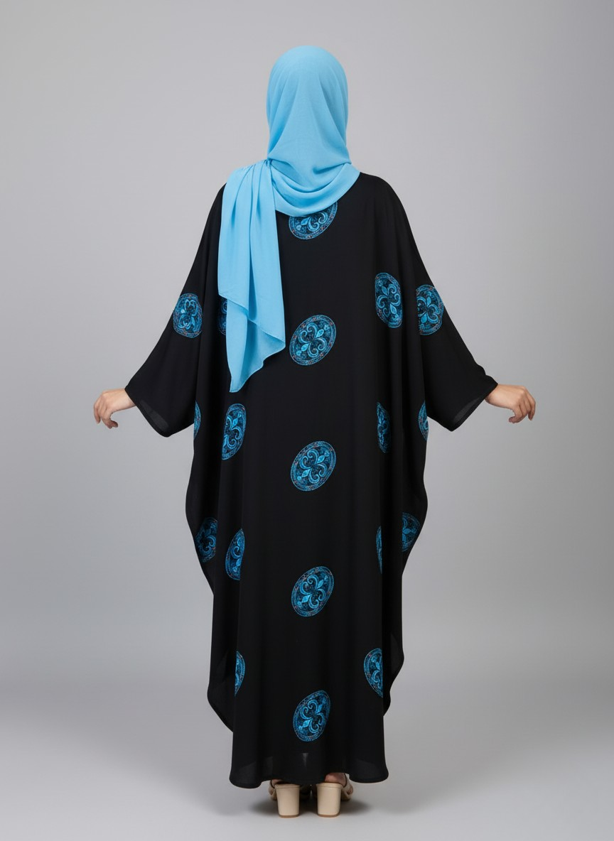 Printed Umbrella Abaya Nida Fabric with Scarf