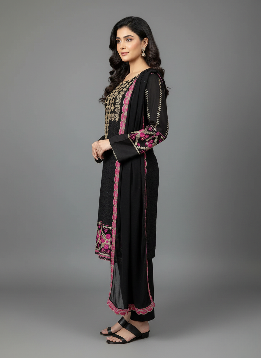 Khadi Embroidered Cotton 3pcs suit