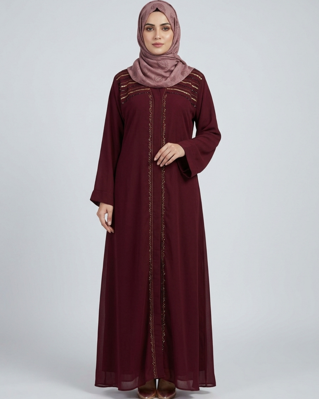 Front open zoom fabric abaya