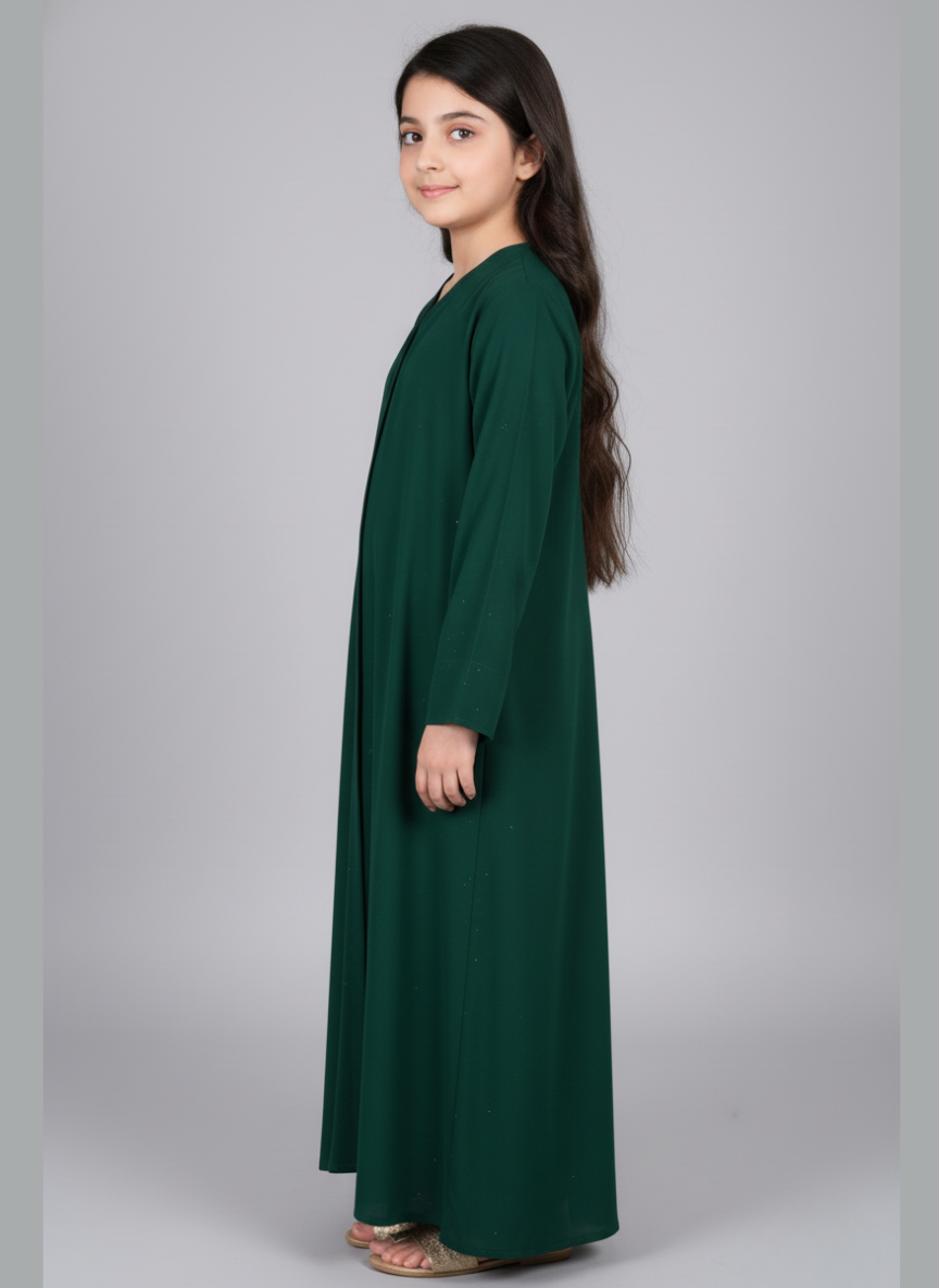 Front open Kids Abaya on Nida fabric
