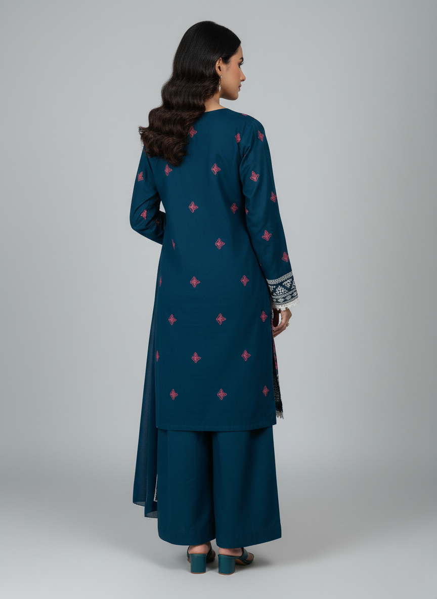 3 pcs Dhanak Dress with Embroidery