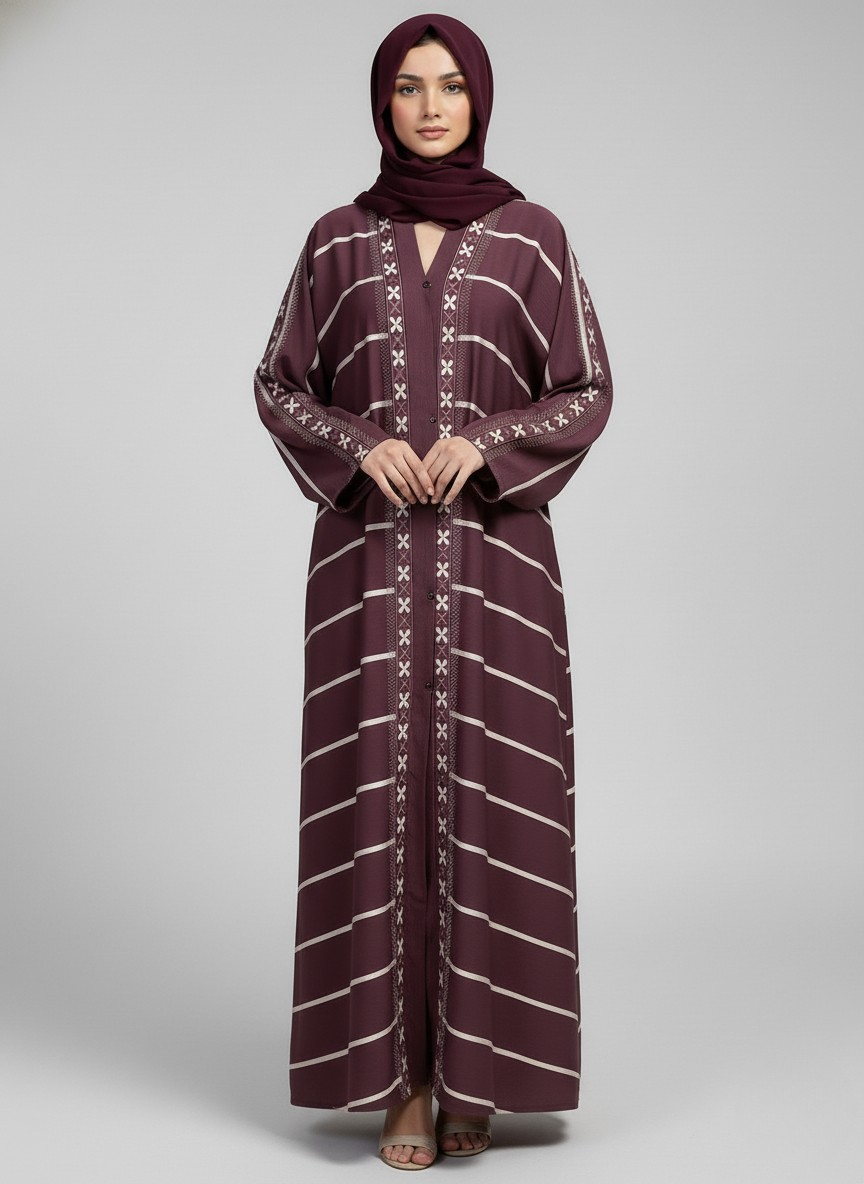 Plain Abaya with Stripes
