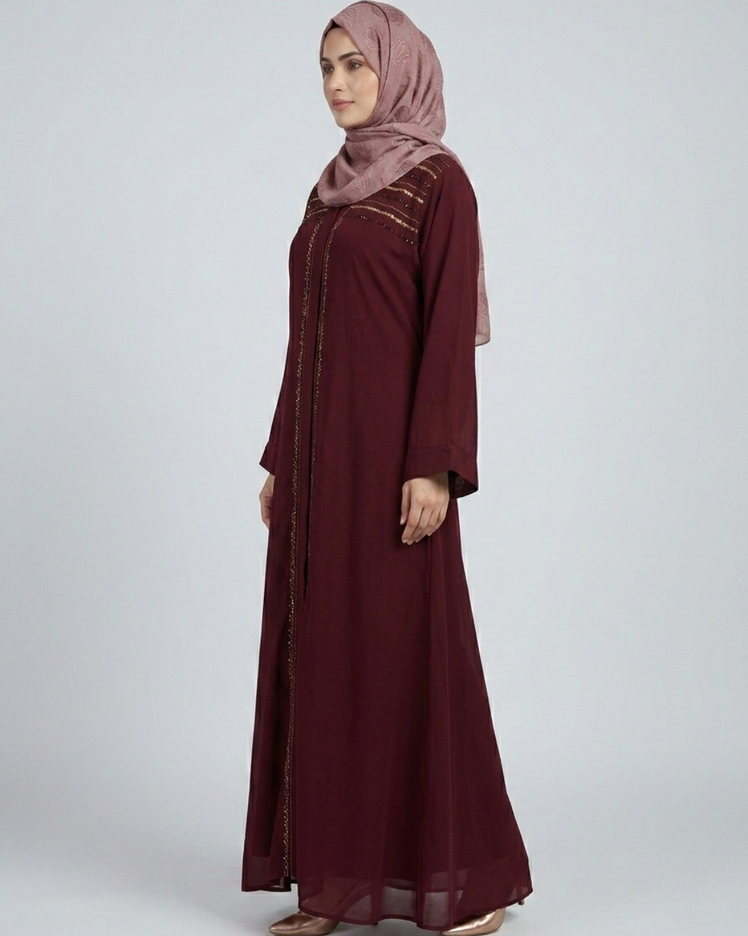 Front open zoom fabric abaya