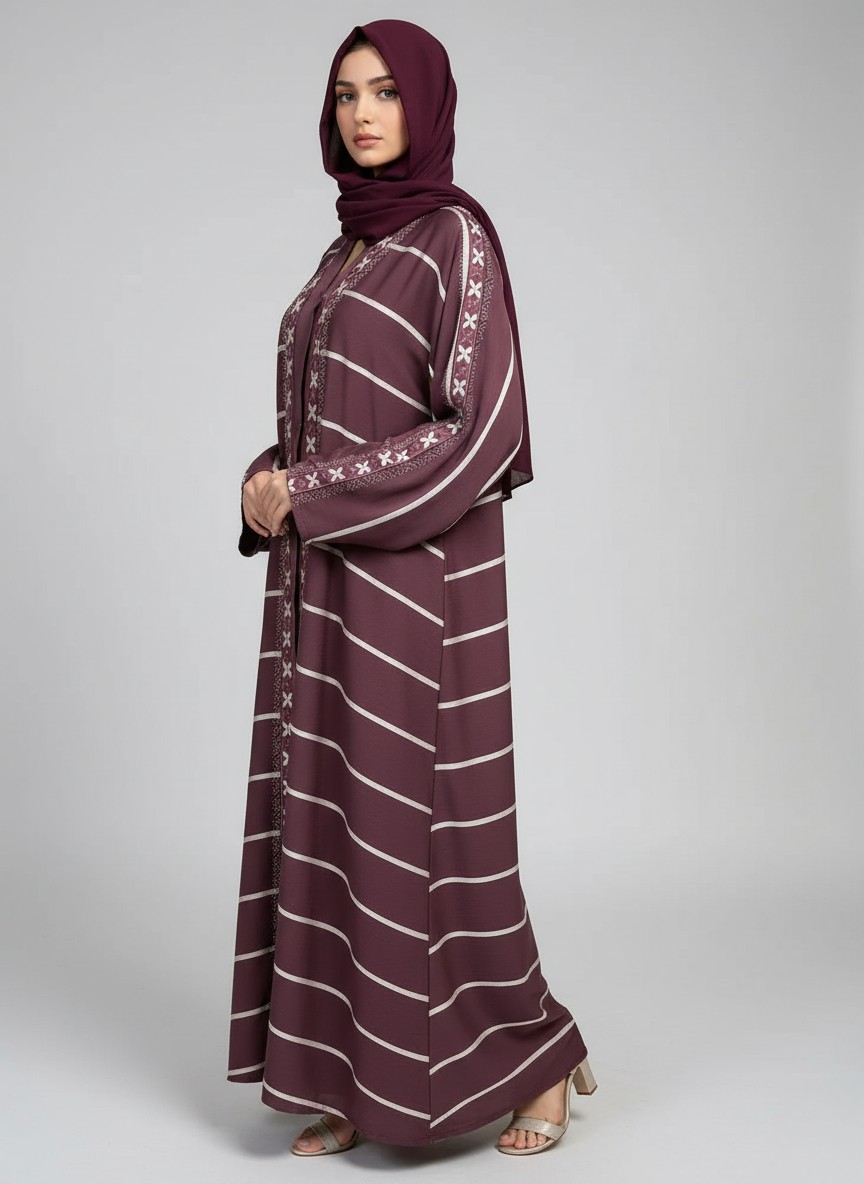 Plain Abaya with Stripes