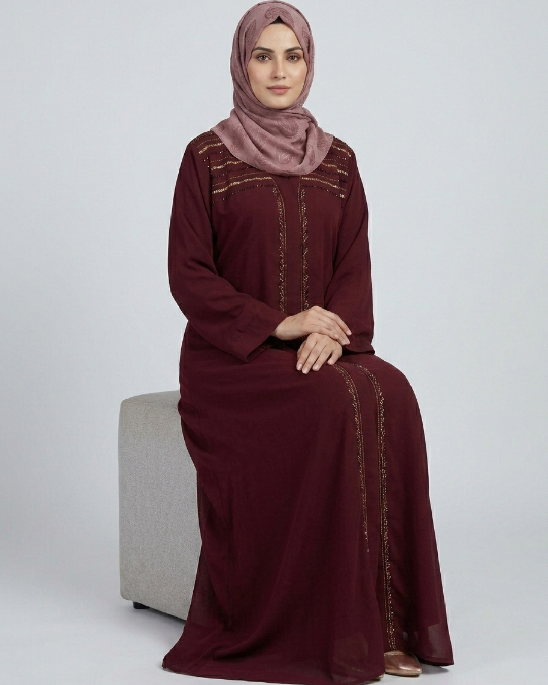 Front open zoom fabric abaya