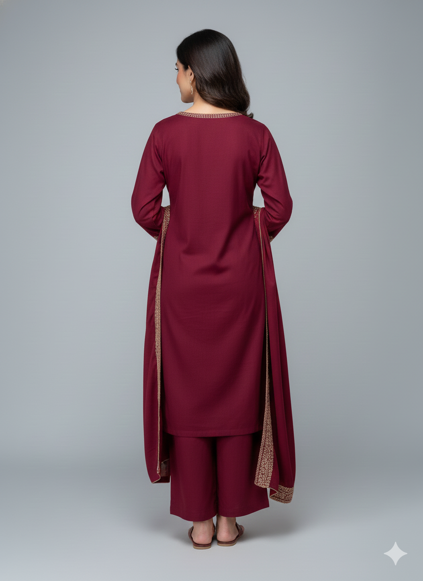 3 pcs Dhanak Dress with Embroidery