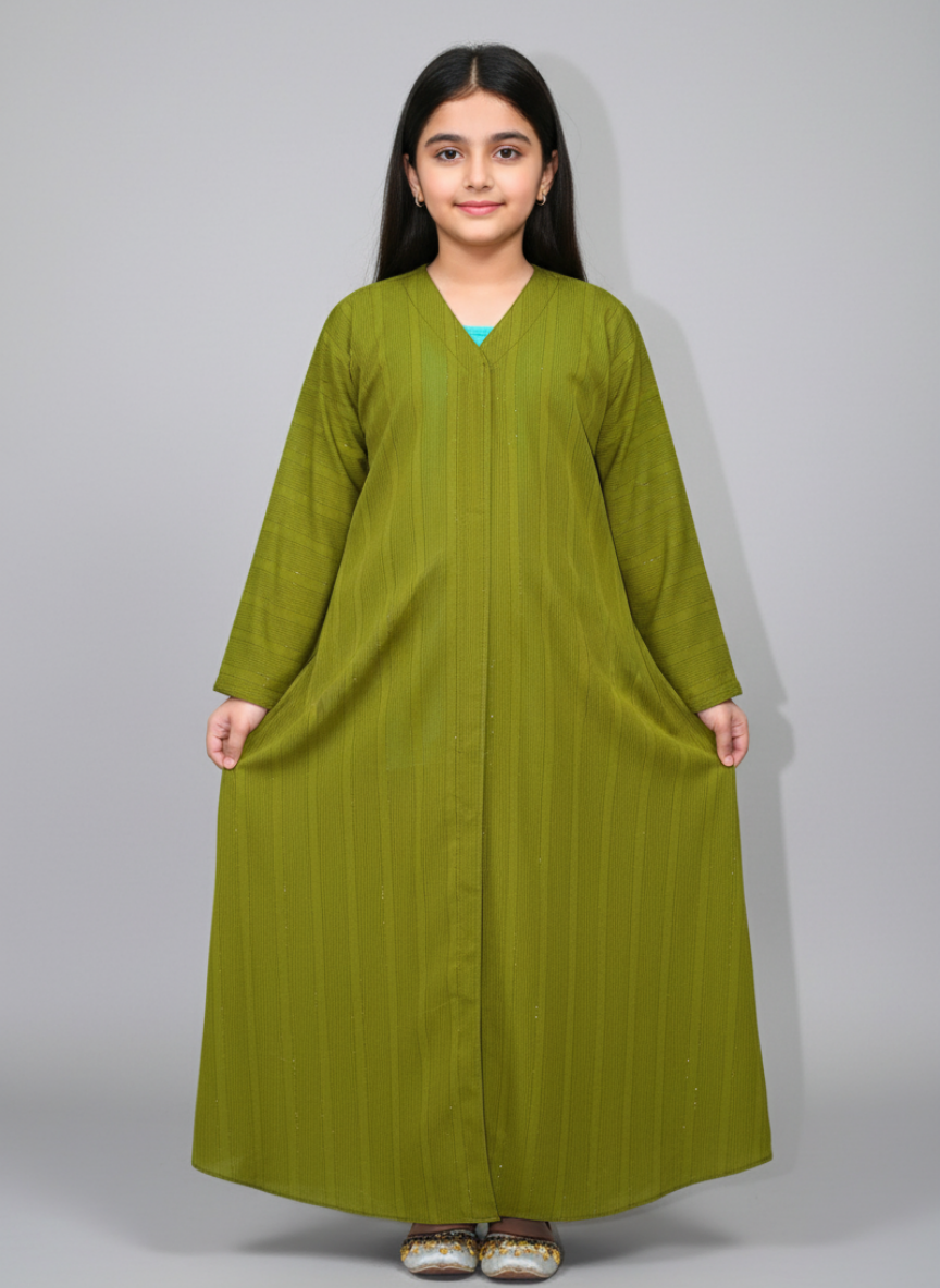 Front open Kids Abaya on Nida fabric