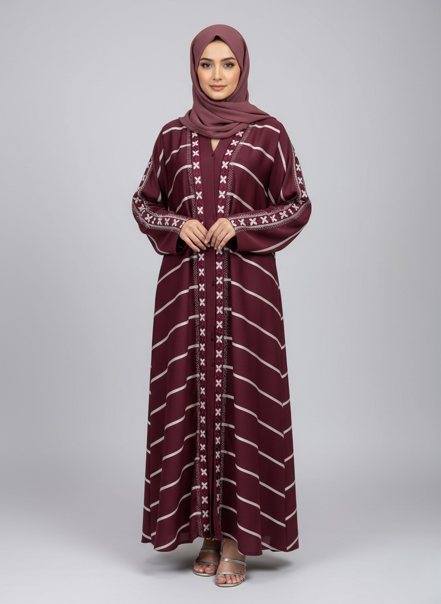 Plain Abaya with Stripes