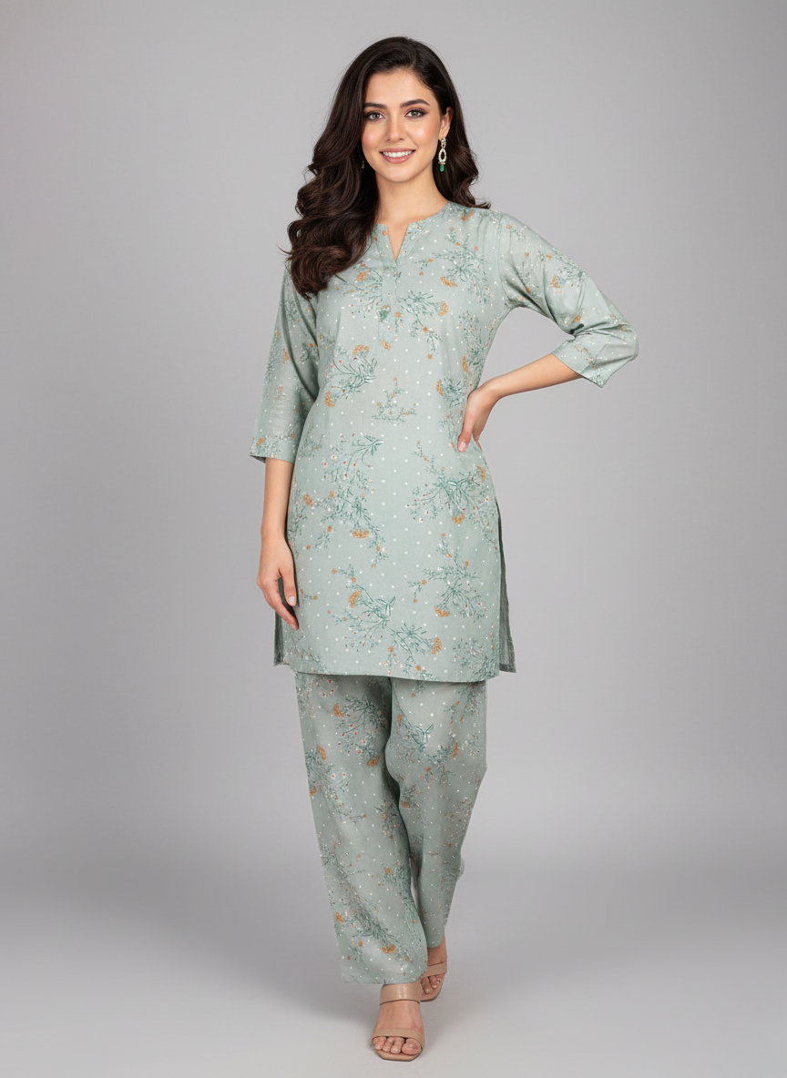 2 PC Printed Linen Dress