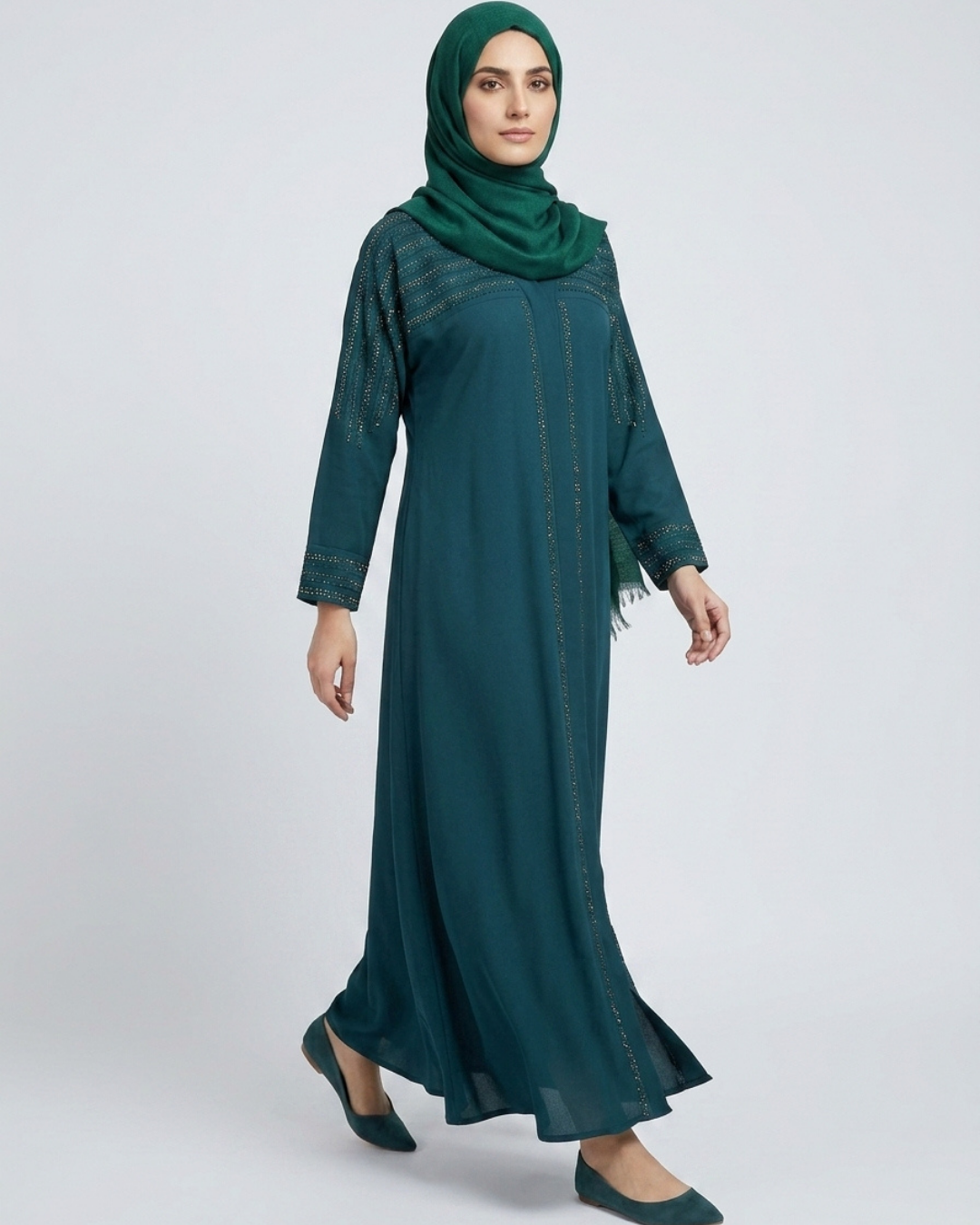 Front open zoom fabric abaya