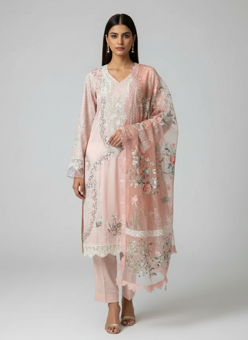 Maria B Lawn Embroidered and Embellished suit 3pc