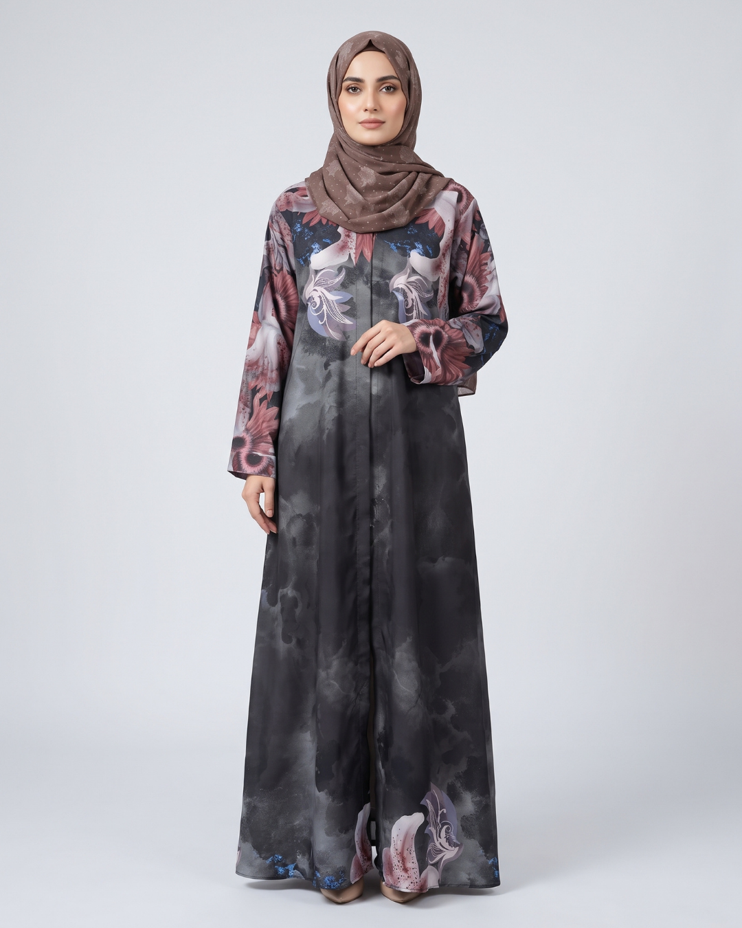 Front closed gown style silky Abaya