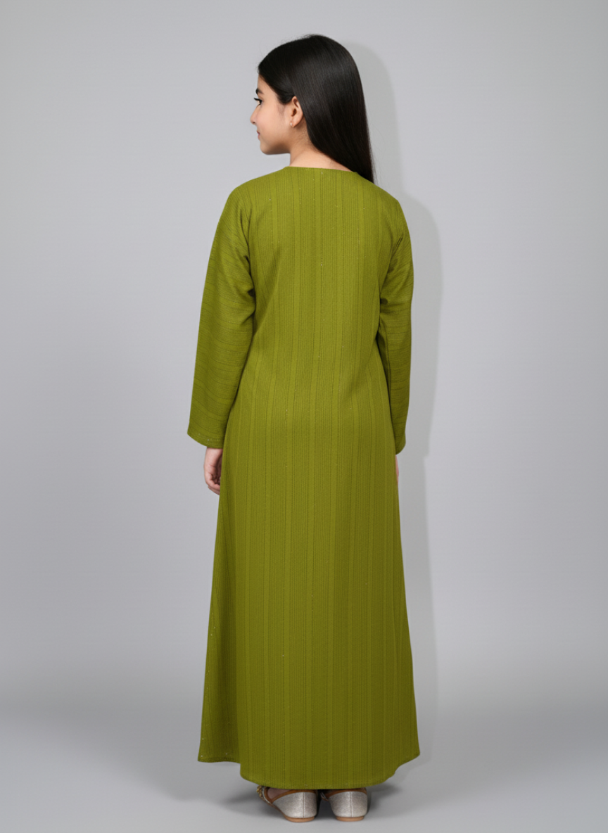 Front open Kids Abaya on Nida fabric