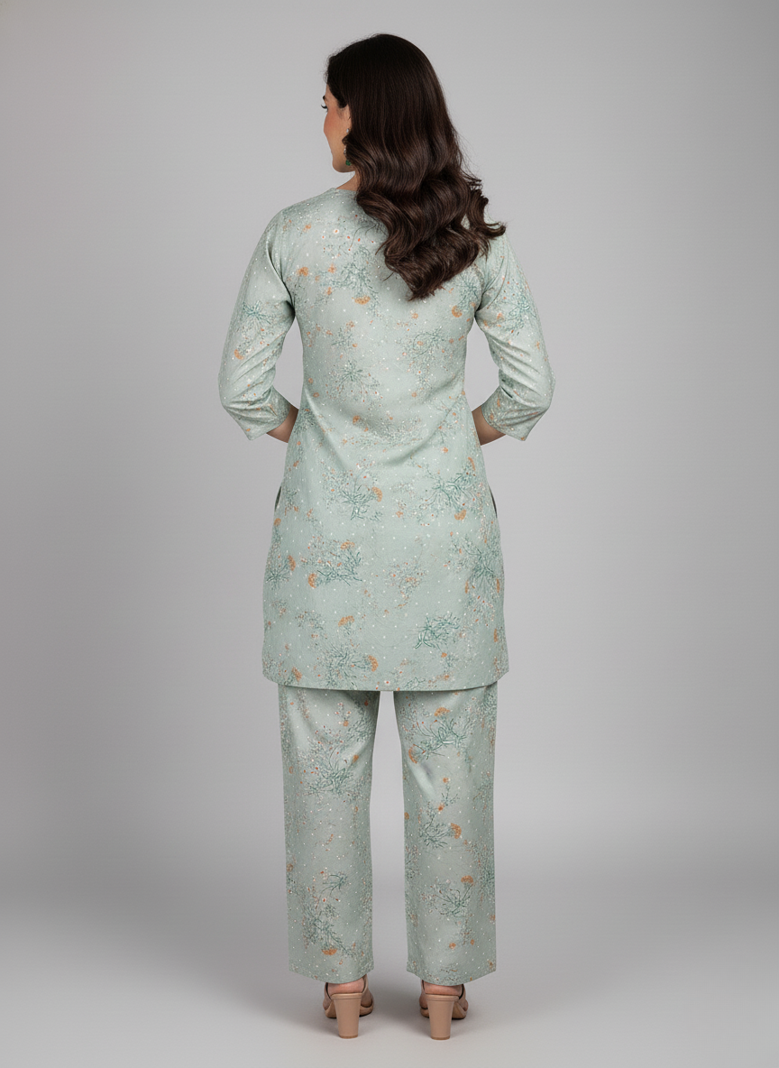 2 PC Printed Linen Dress