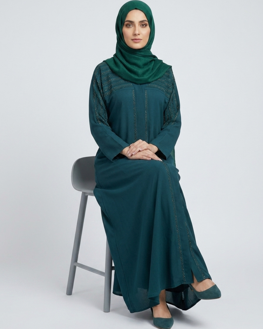 Front open zoom fabric abaya