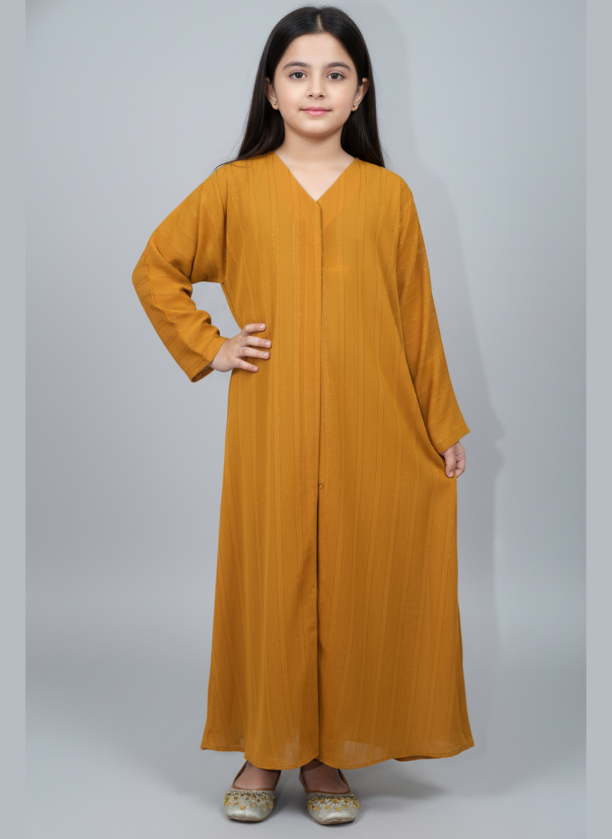 Front open Kids Abaya on Nida fabric