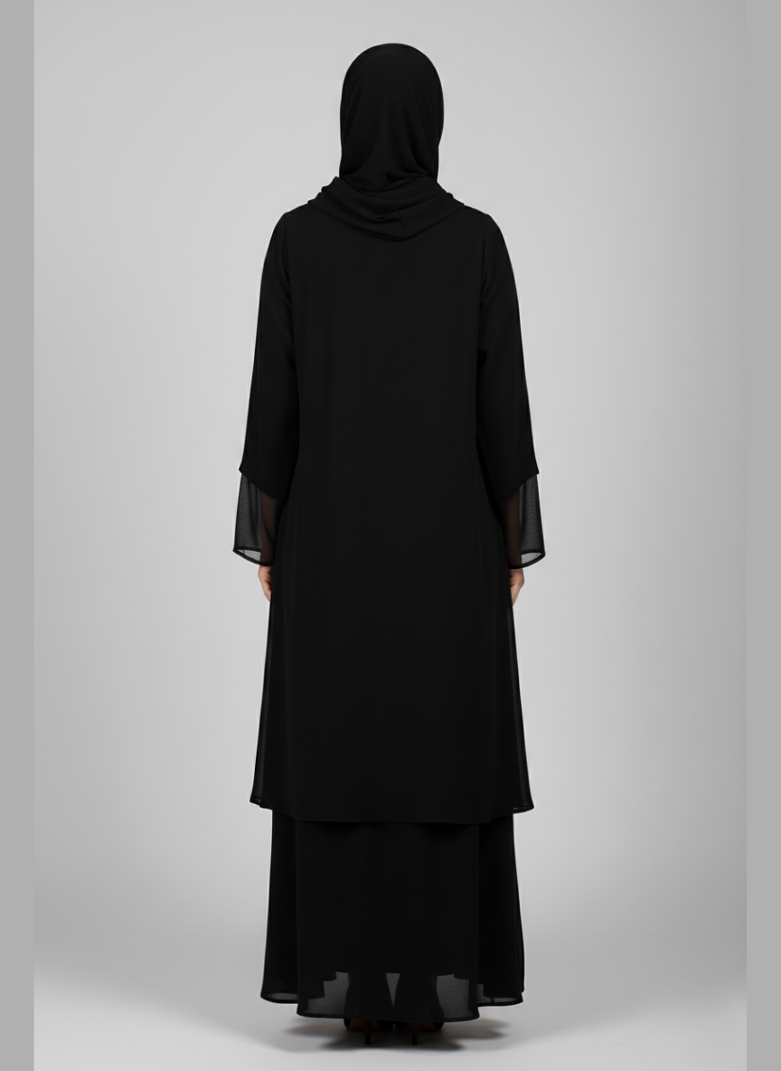 Front Open Chiffon Abaya with scarf