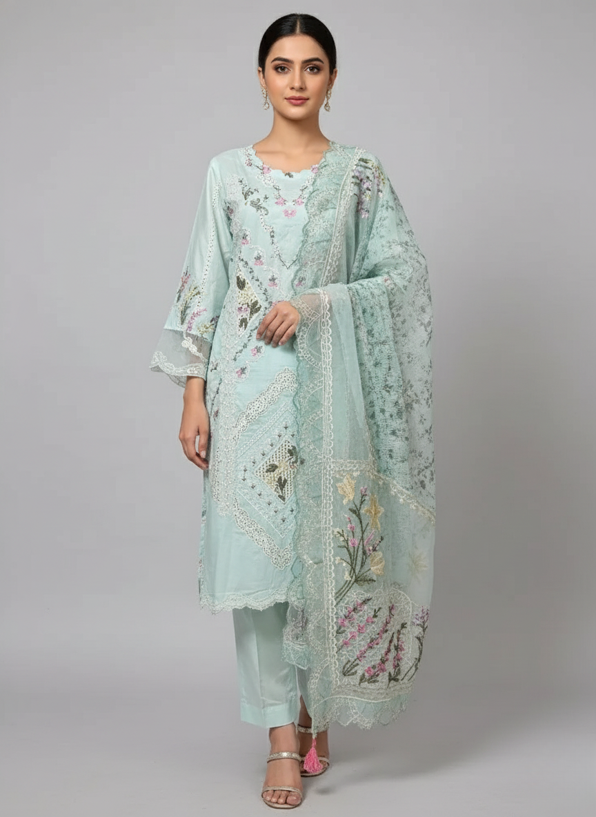 Crimson Embroidered Chicken Kari Lawn 3pc dress