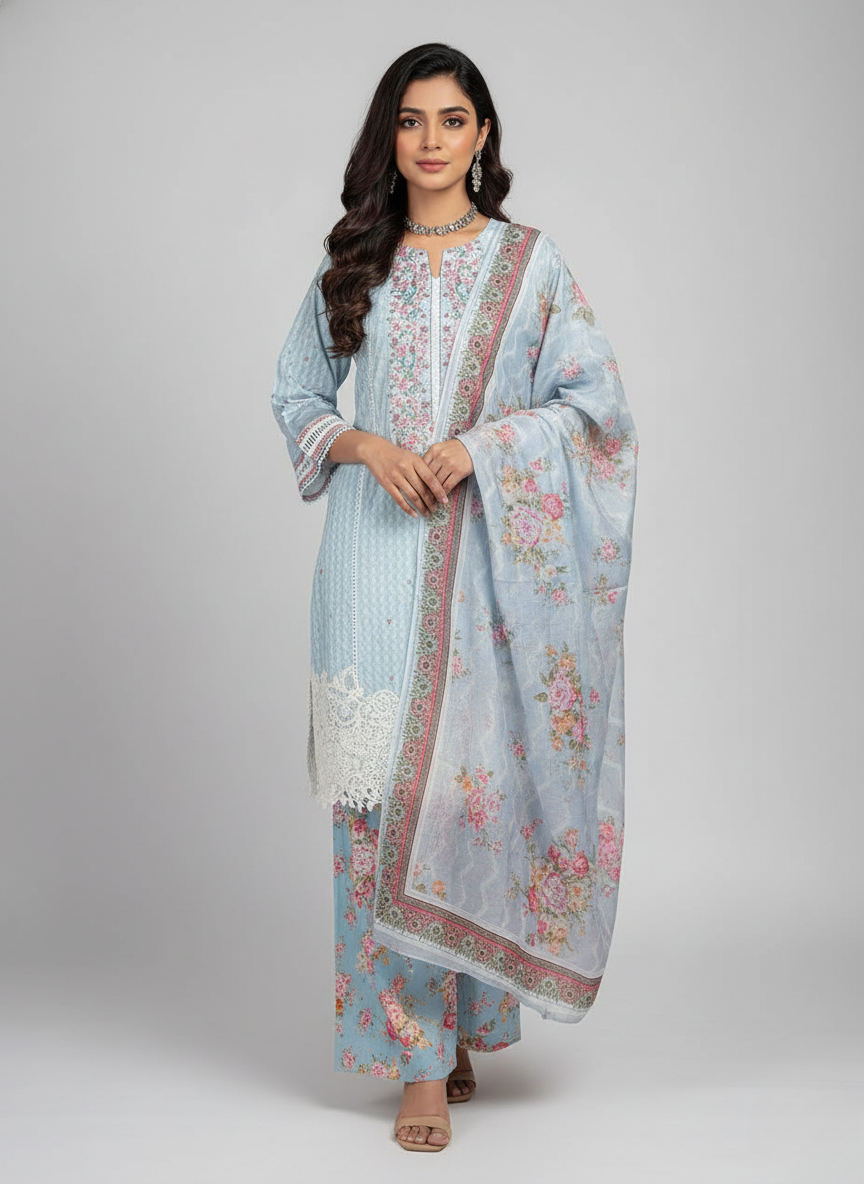 3 pcs embroidered Khadder dress