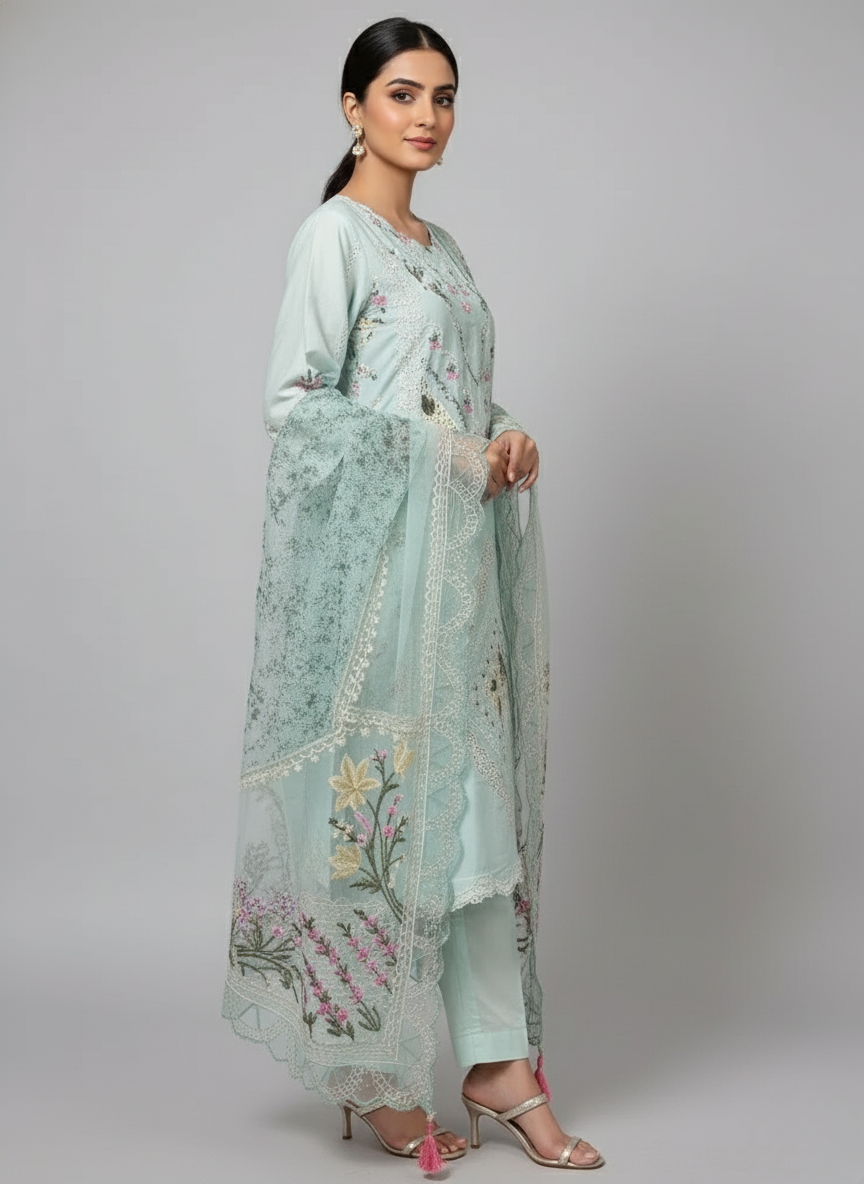 Crimson Embroidered Chicken Kari Lawn 3pc dress