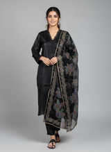 3 pc katan silk plain dress with hand-painted dupatta