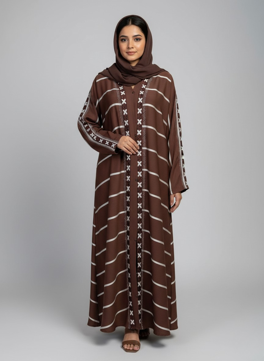 Plain Abaya with Stripes