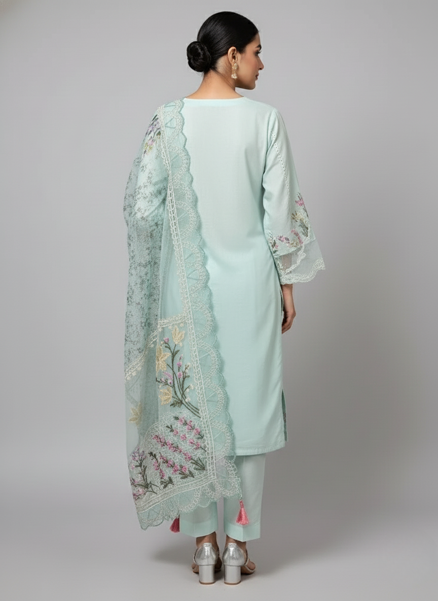 Crimson Embroidered Chicken Kari Lawn 3pc dress