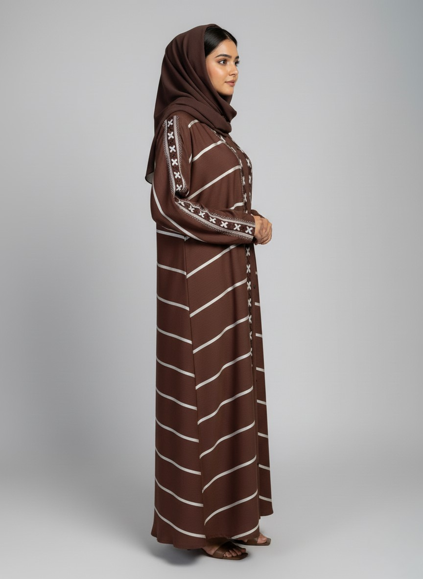Plain Abaya with Stripes