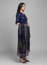 3 pc katan silk plain dress with hand-painted dupatta