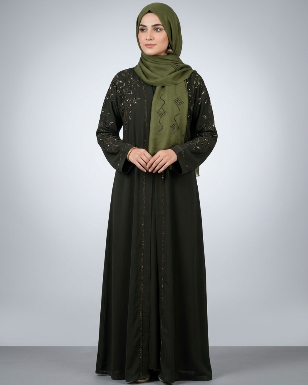 Front open zoom fabric abaya