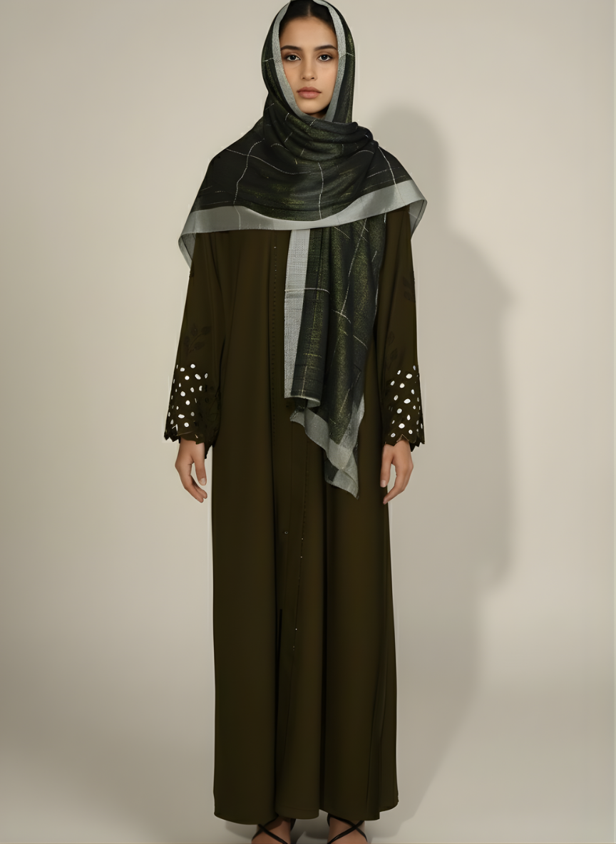 Front open Straight Abaya with stone work