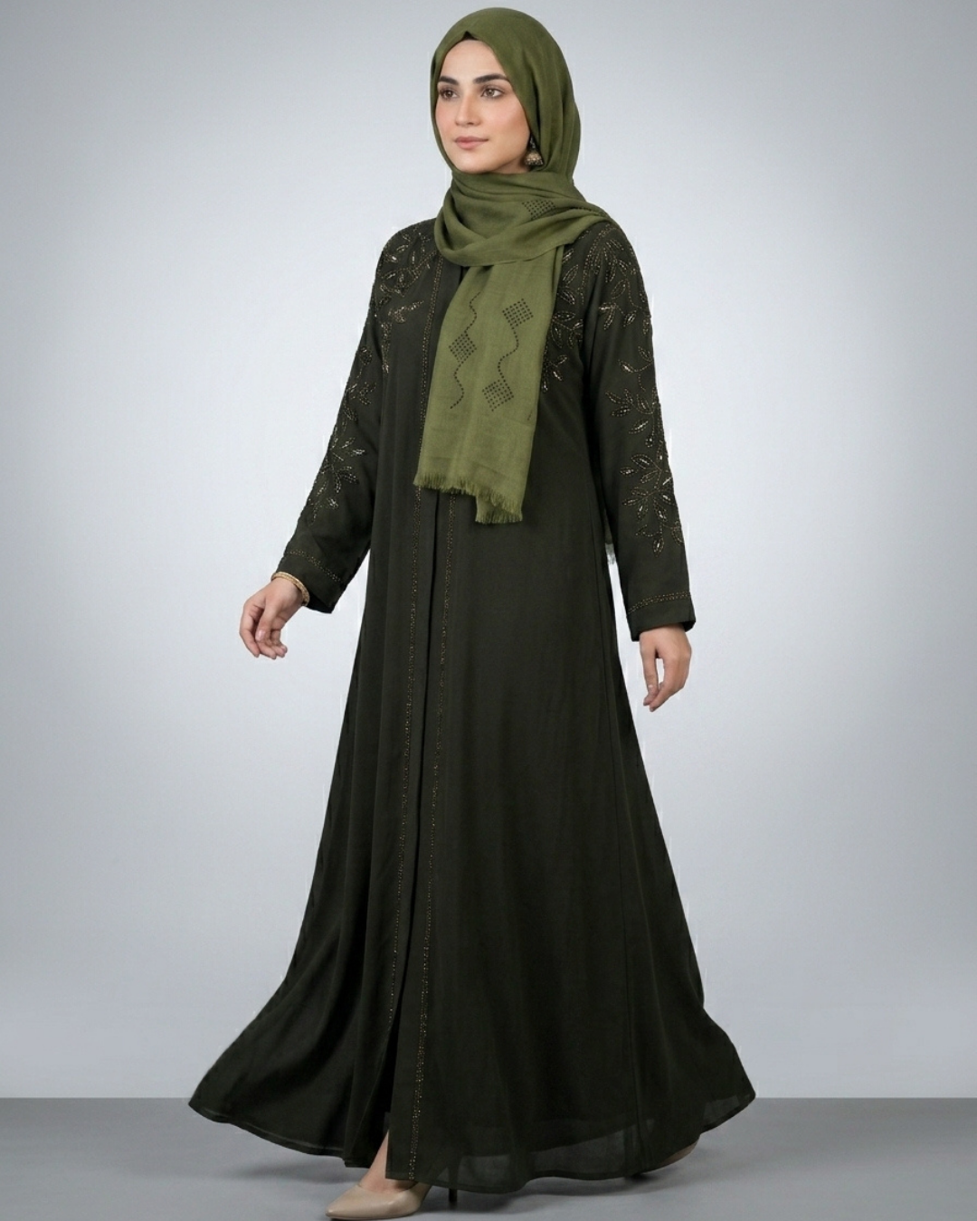 Front open zoom fabric abaya