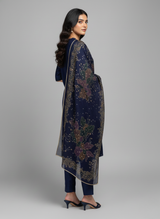 3 pc katan silk plain dress with hand-painted dupatta
