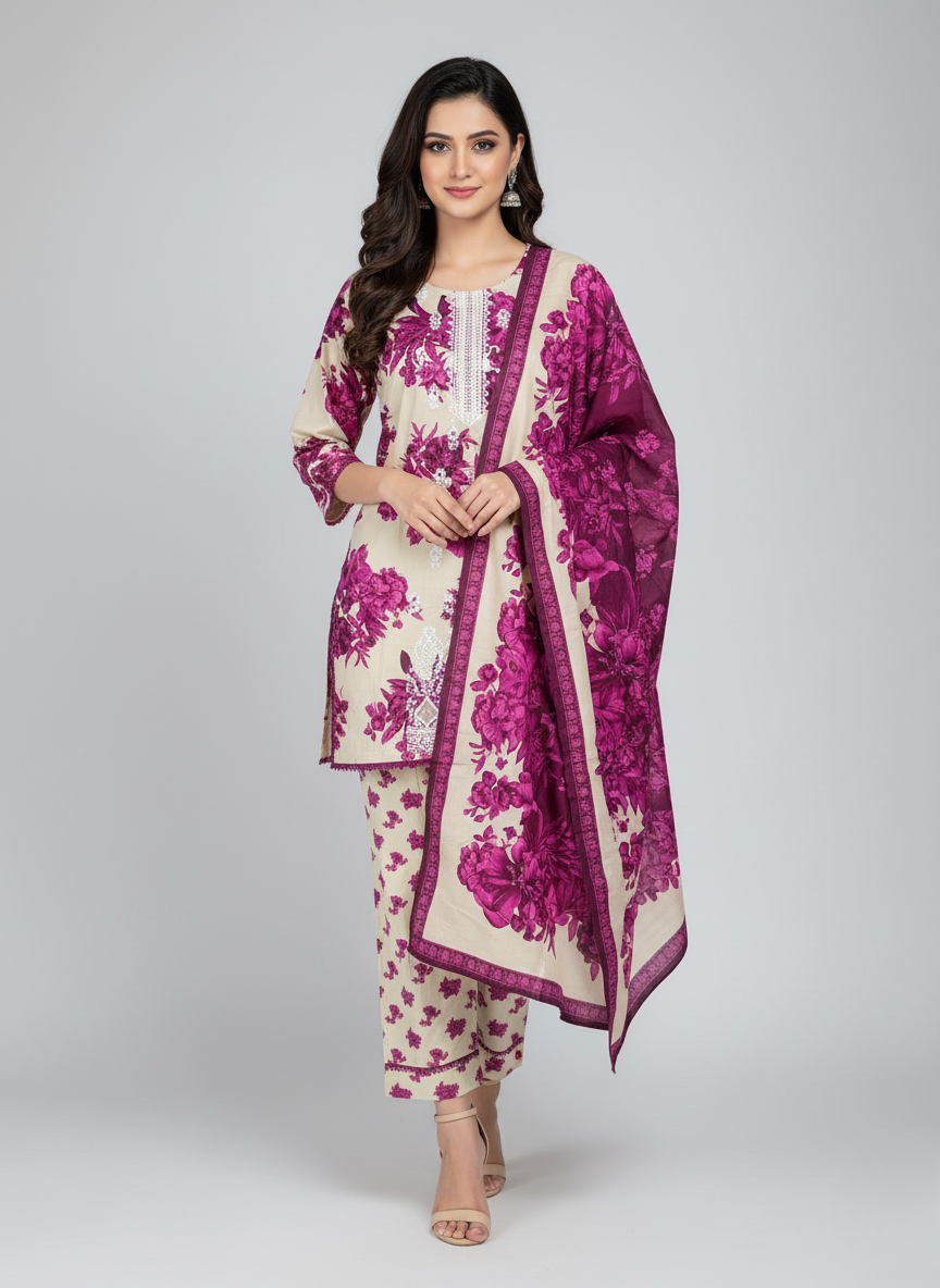 3 pcs embroidered Khadder dress