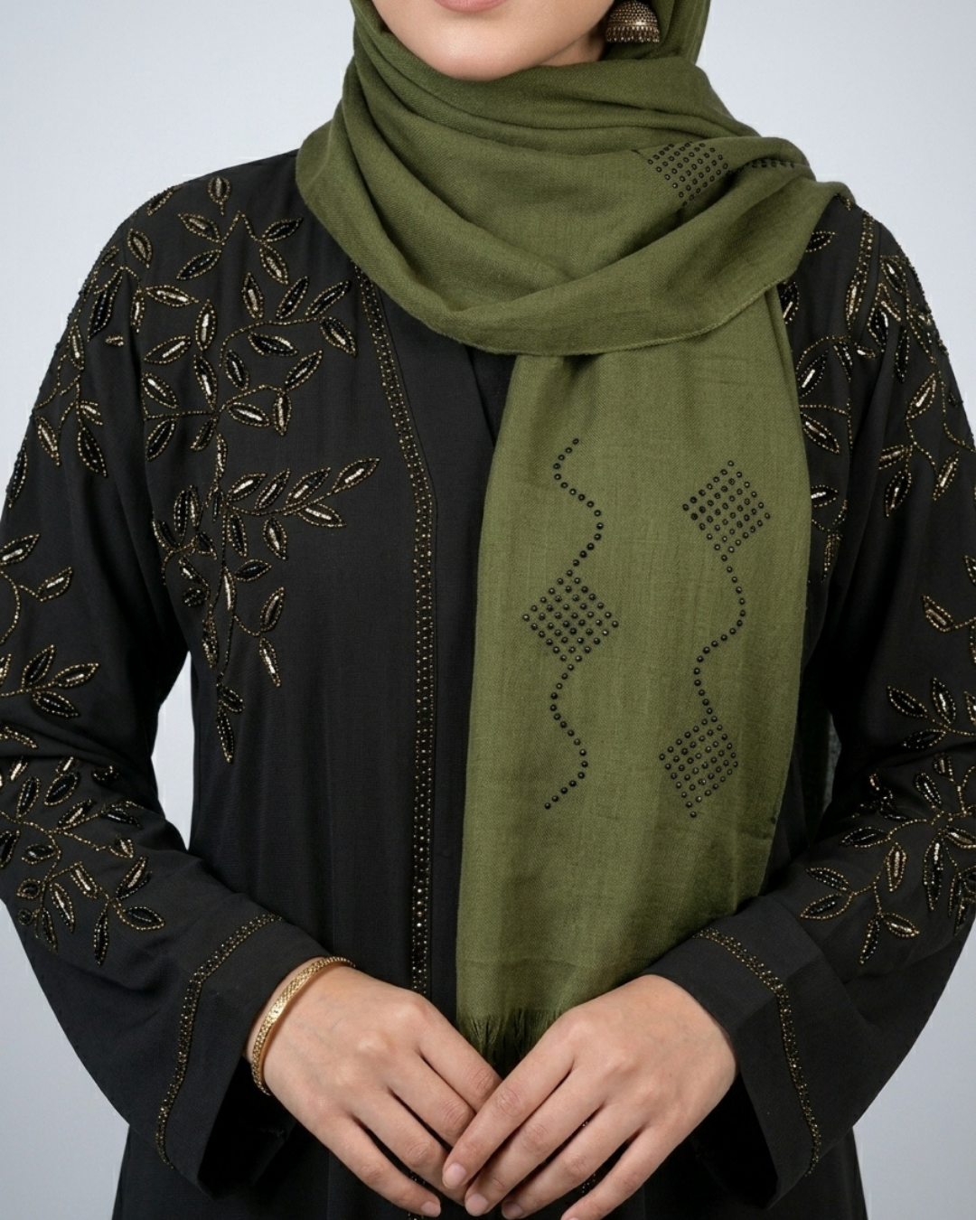 Front open zoom fabric abaya