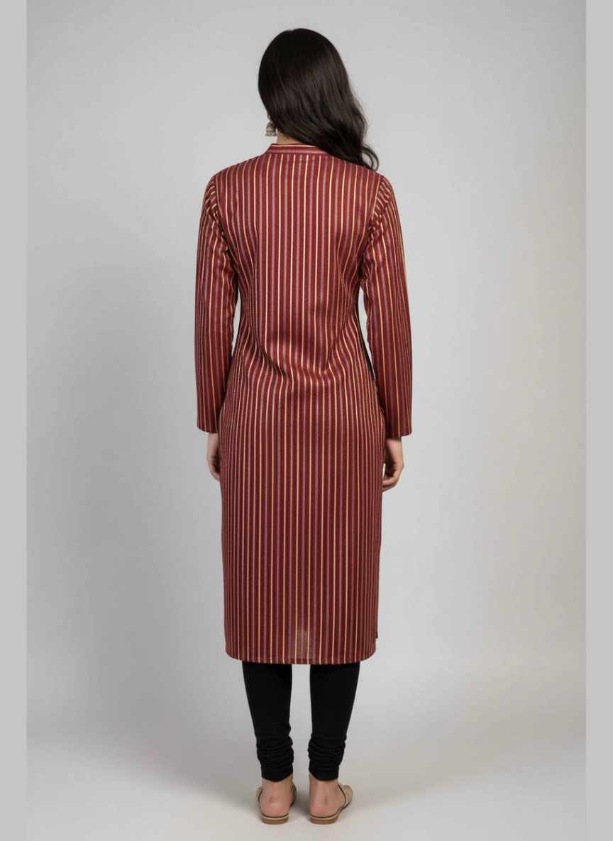 Women Striped Pure Cotton Straight Kurta (Maroon)