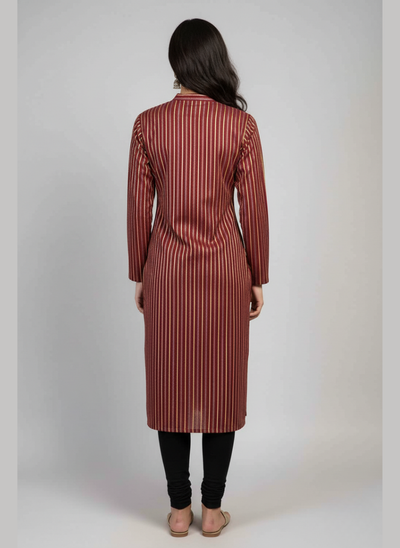 Women Striped Pure Cotton Straight Kurta (Maroon)