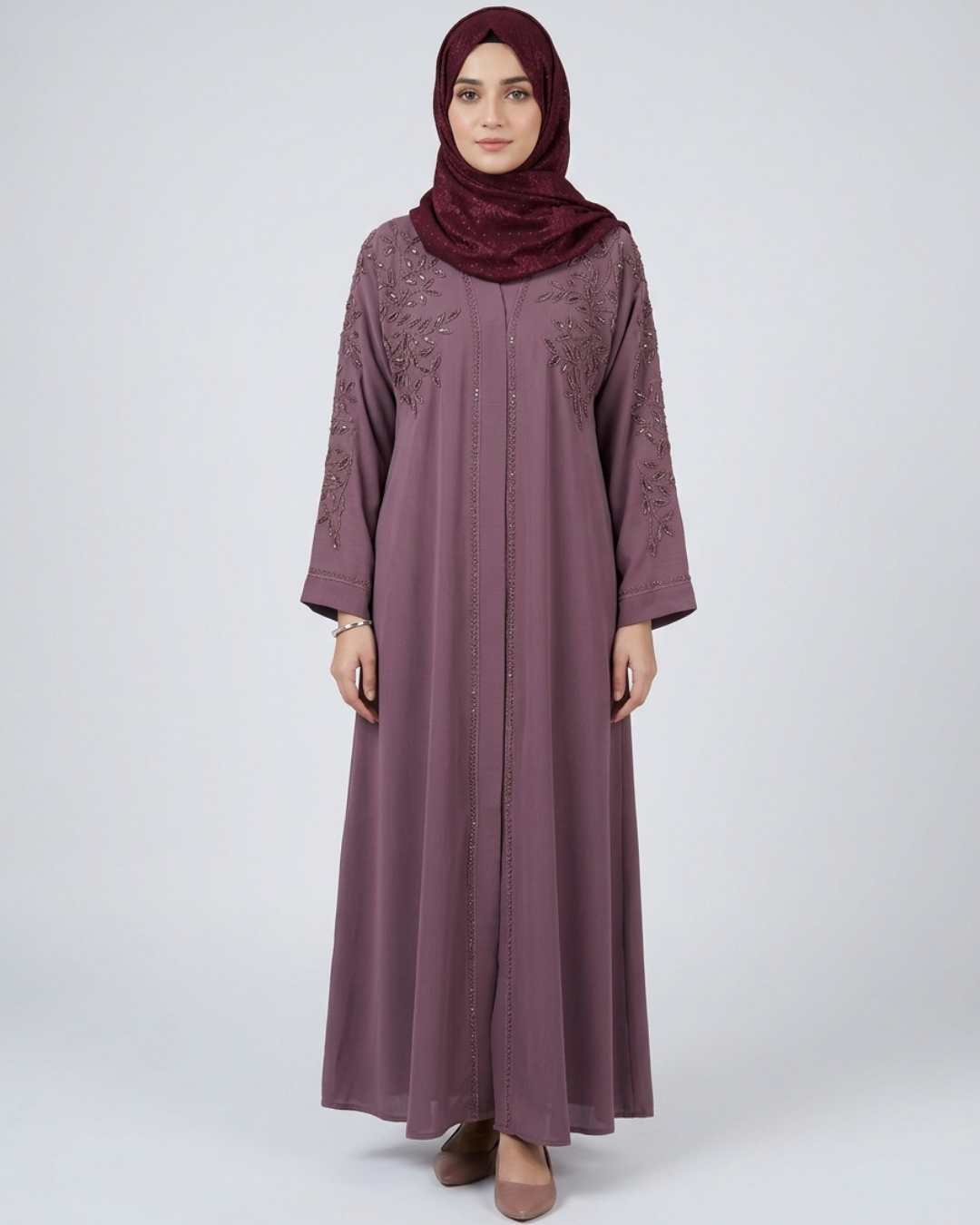 Front open zoom fabric abaya