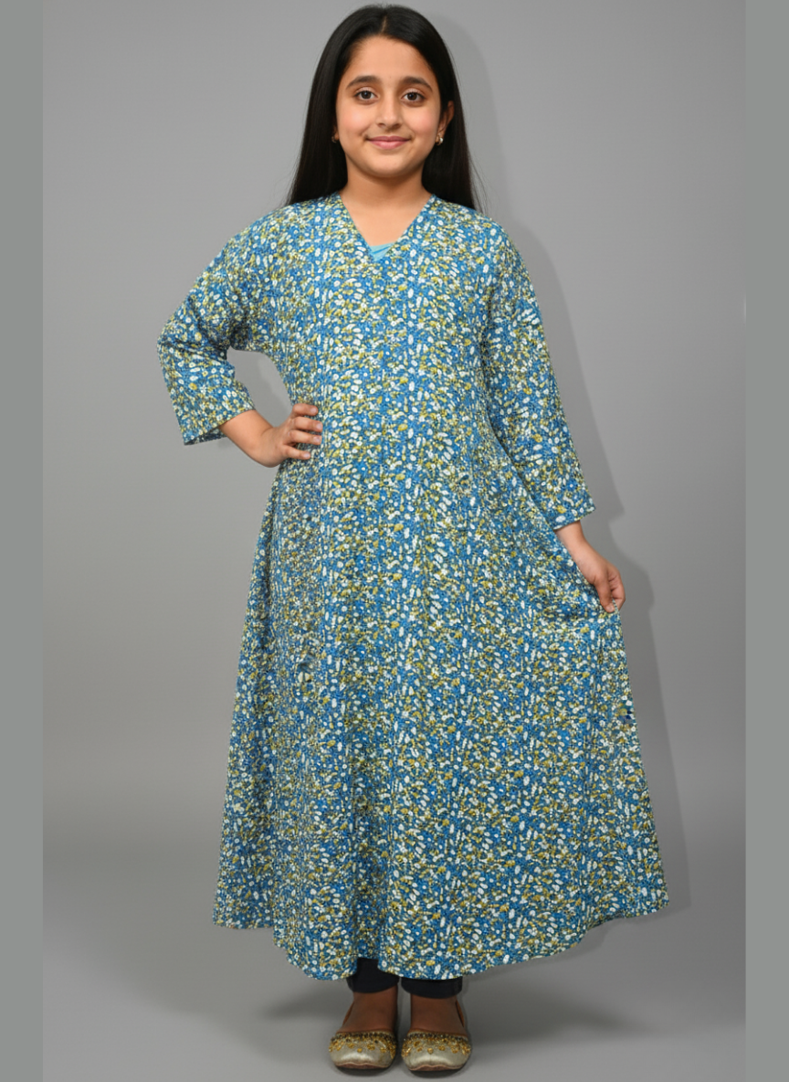 Front open Kids Abaya on Nida fabric