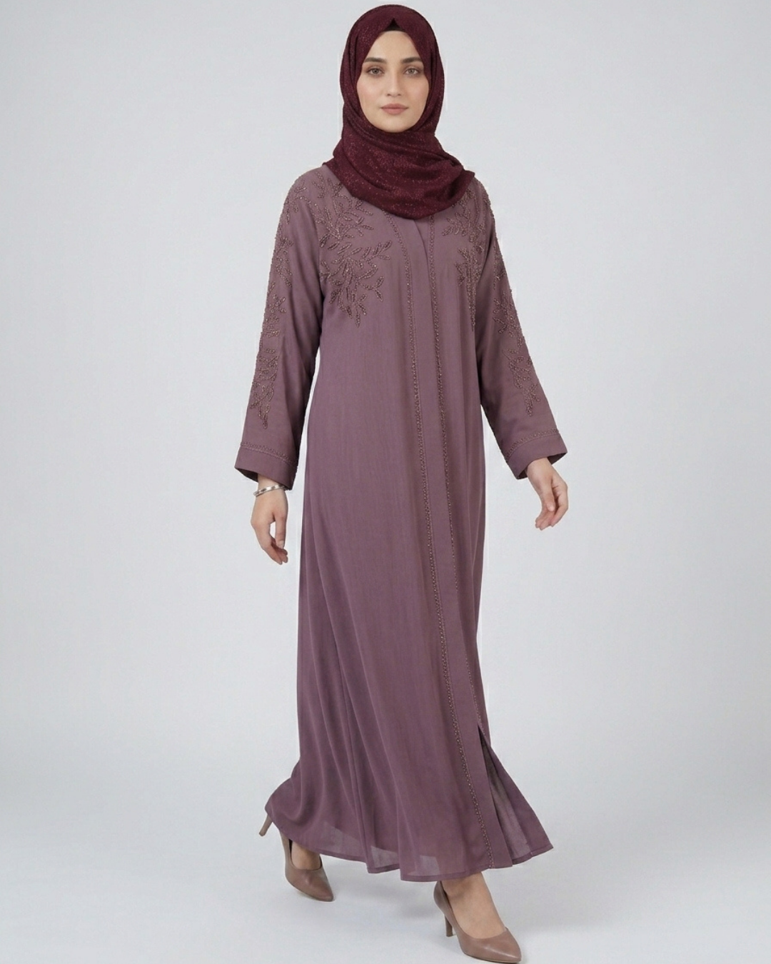 Front open zoom fabric abaya