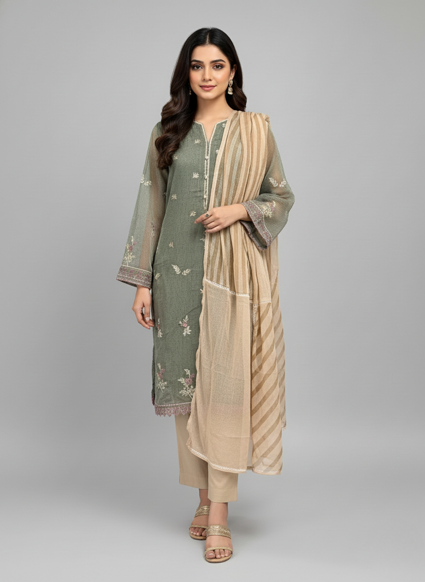3Pc Embroidered Cotton suit Pakistani Party Wear