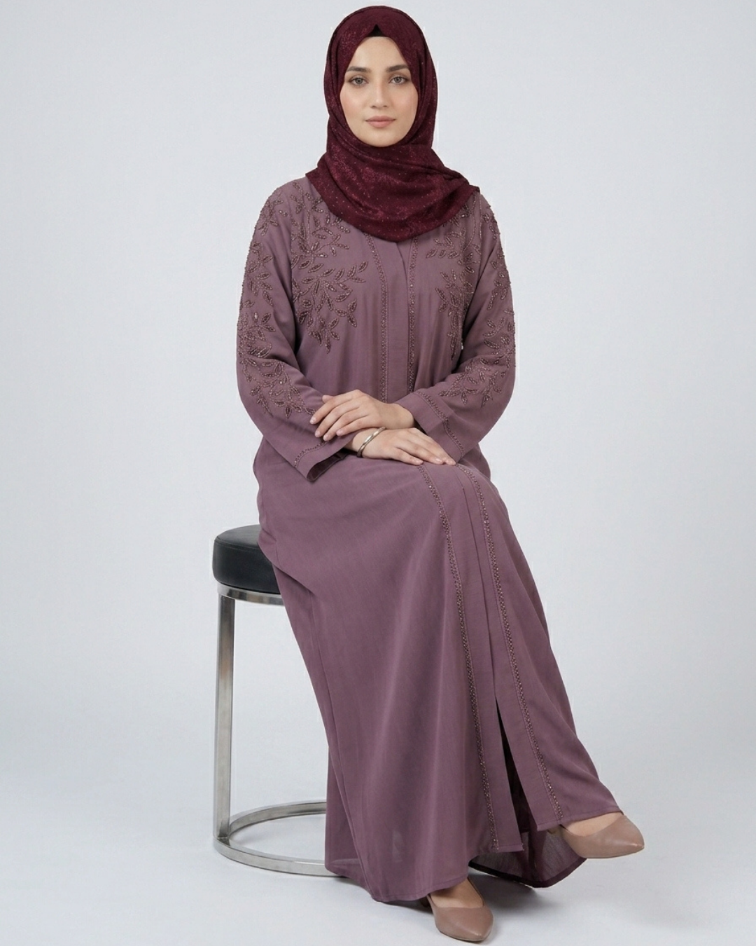 Front open zoom fabric abaya