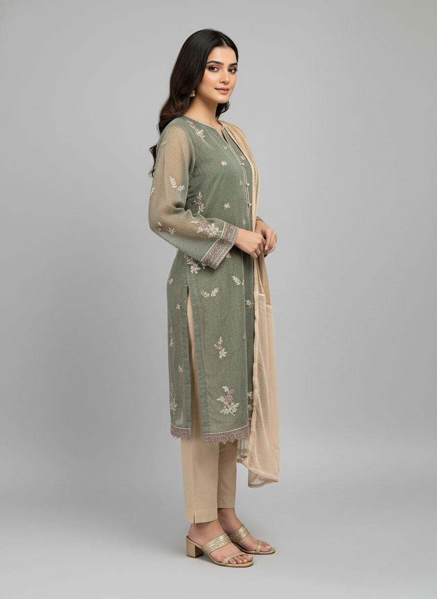3Pc Embroidered Cotton suit Pakistani Party Wear