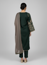 3PC Embroidered Khadi Shirt With Refined Embroidery