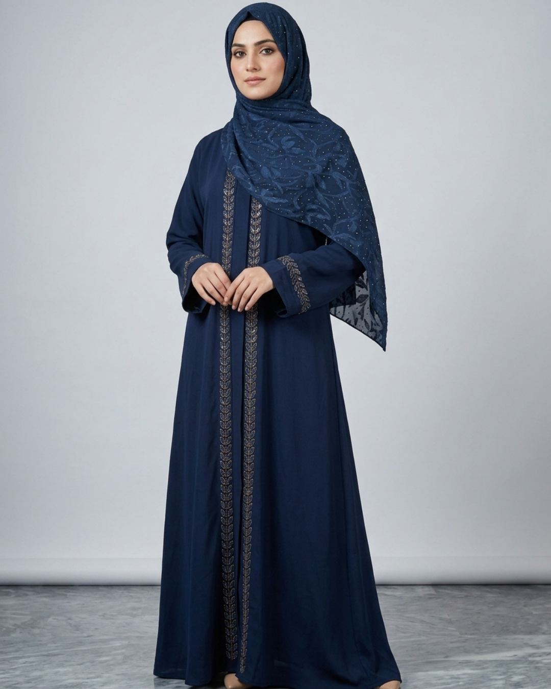 Front open zoom fabric abaya